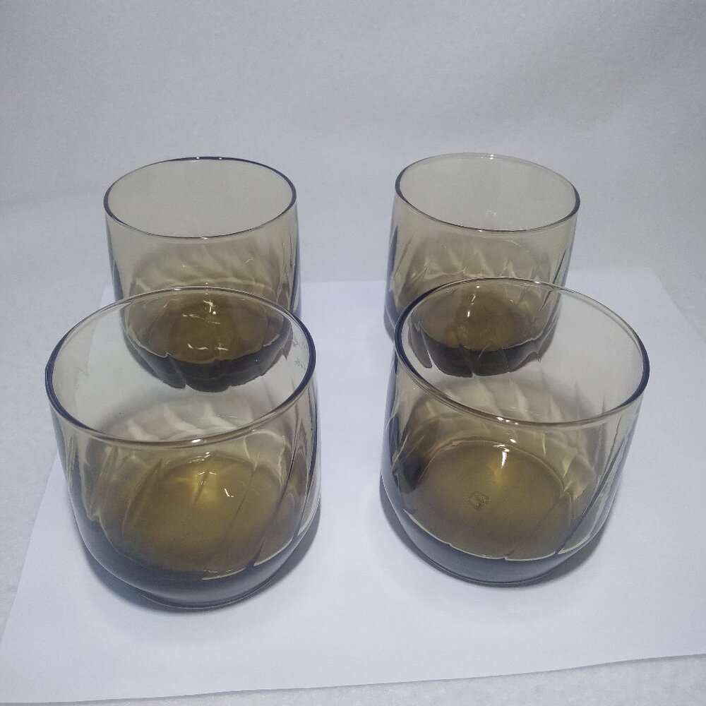Vintage MCM Anchor Hawking Smokey Brown Lowball Rock Cocktail Glasses Set of 4